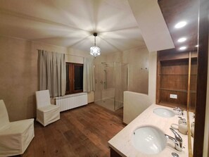 Camera panoramica con letto matrimoniale o 2 letti singoli | Bagno | Doccia, asciugacapelli, bidet, asciugamani