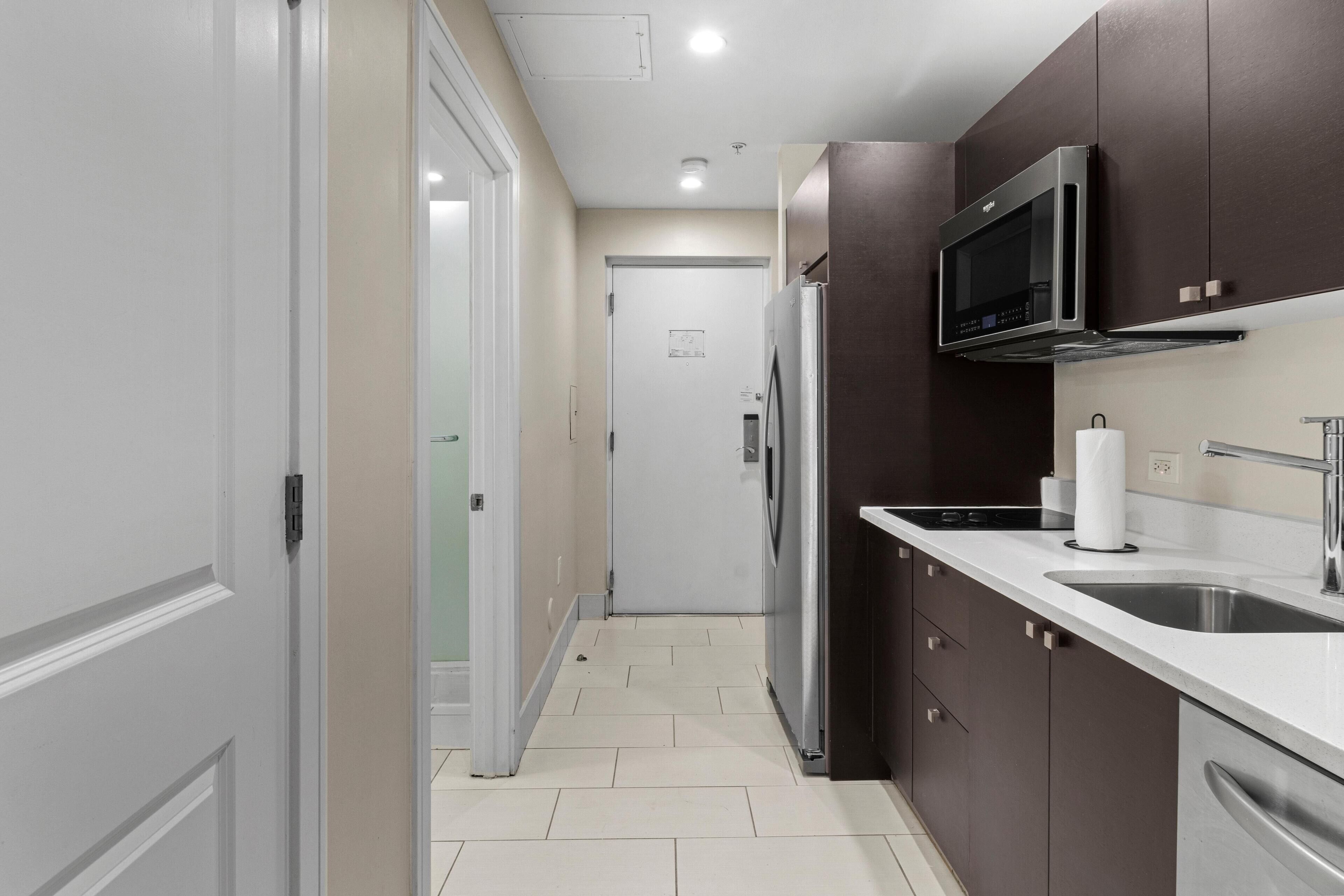 Fridge, microwave, dishwasher, coffee/tea maker