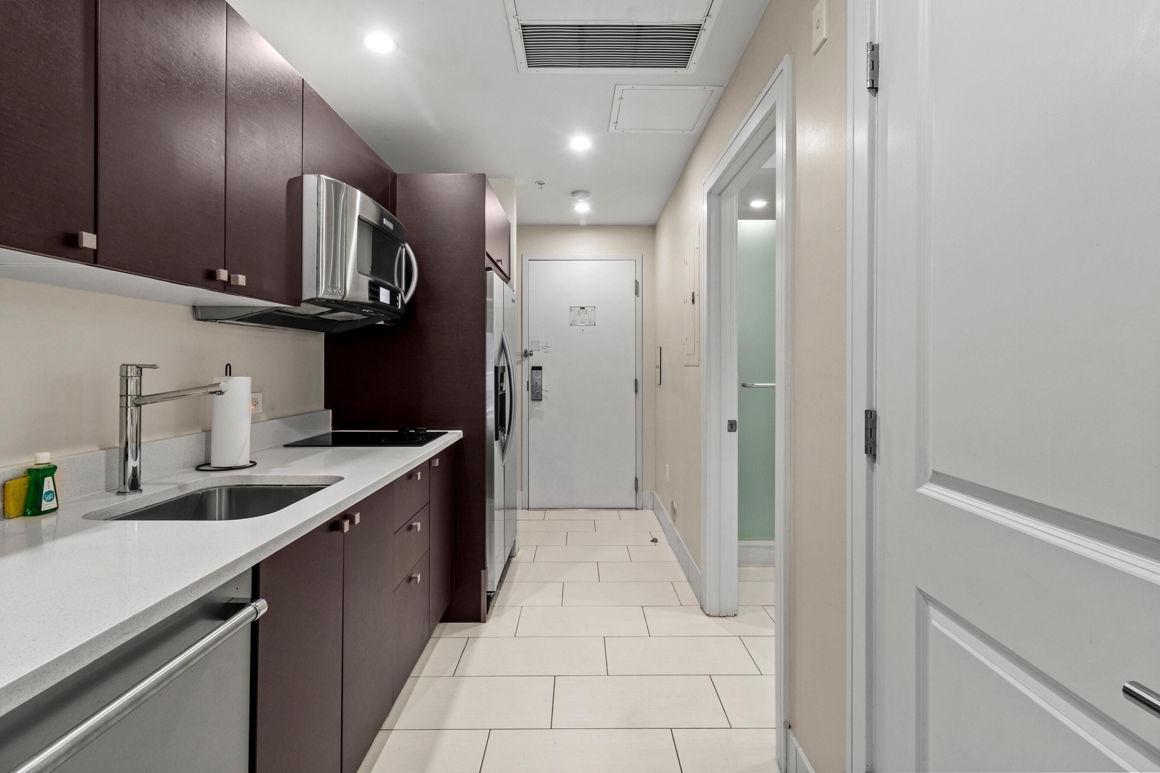 Fridge, microwave, dishwasher, coffee/tea maker