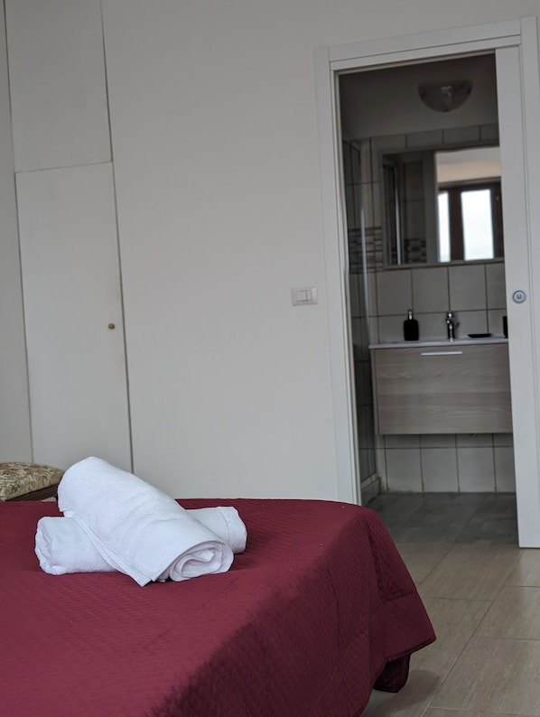 Basic Double or Twin Room | Bathroom | Shower, hair dryer, bidet, towels
