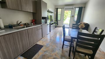 Fridge, microwave, coffee/tea maker, toaster