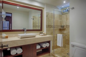 Deluxe Studio, 1 King Bed, Non Smoking, Ocean View (Kitchenette, Balcony) | Bathroom | Shower, hair dryer, towels, soap - Costa Sur All Inclusive Classico Collection by Sonesta (Puerto Vallarta)
