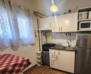 Microwave, oven, stovetop, cookware/dishes/utensils