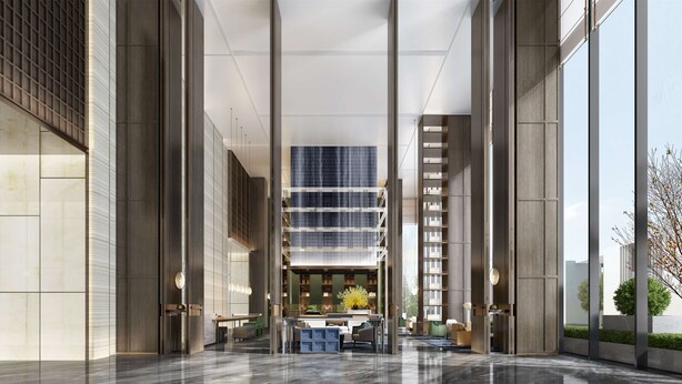 A spacious lobby with high ceilings, large windows, and a central seating area. - Doubletree By Hilton Guang'An (Guang'an)