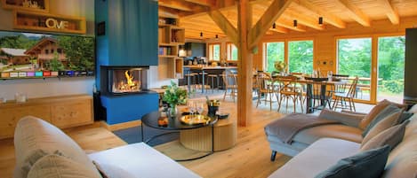 Télévision, cheminée, chaßne hi-fi