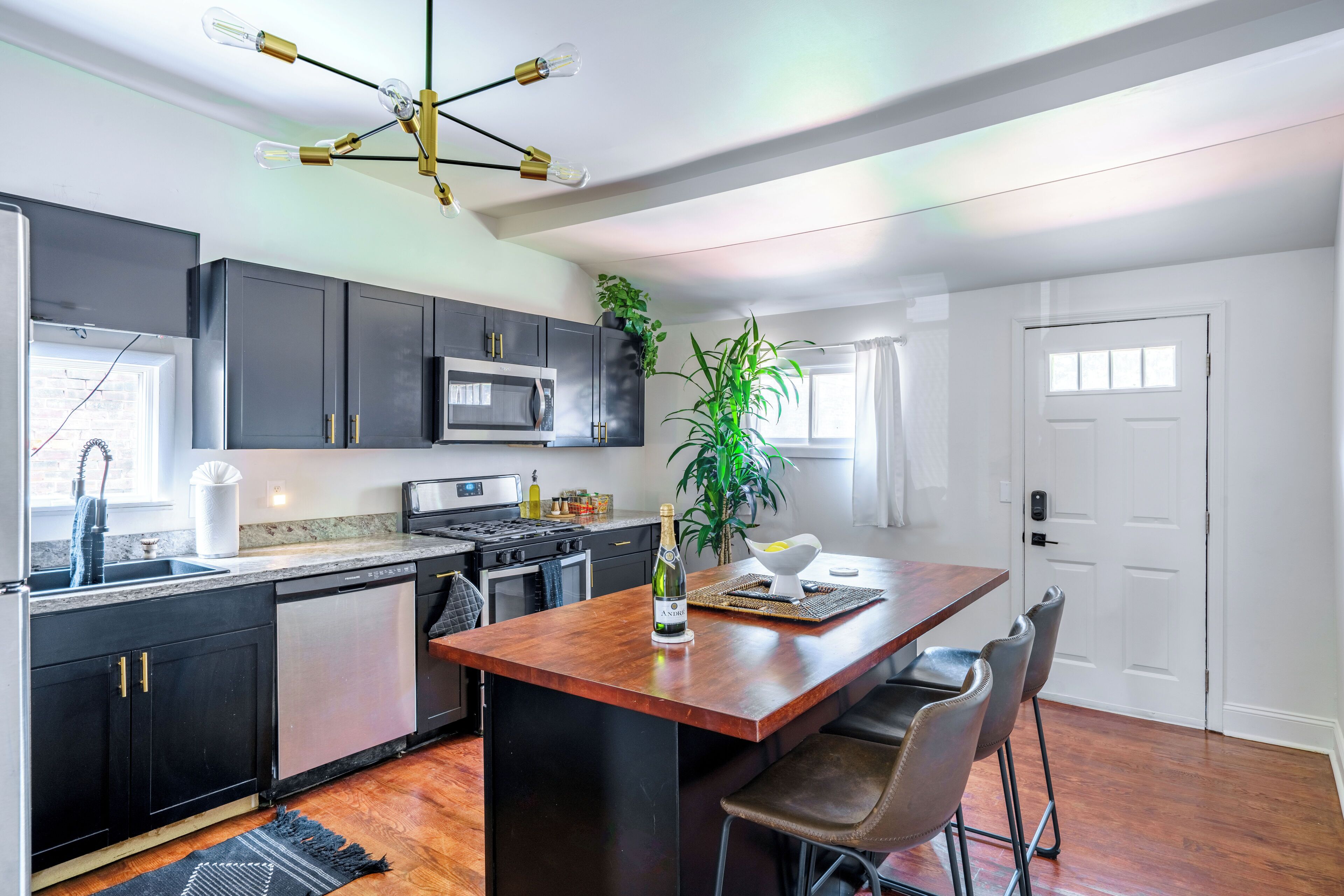 Full-sized fridge, microwave, oven, stovetop