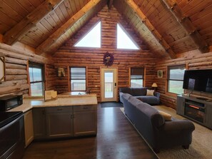 Smart TV, fireplace, foosball