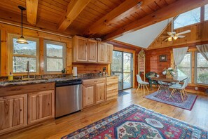 Fridge, microwave, oven, stovetop - Cozy Cove Cabin | Pet Friendly & Creek Access (Marion)
