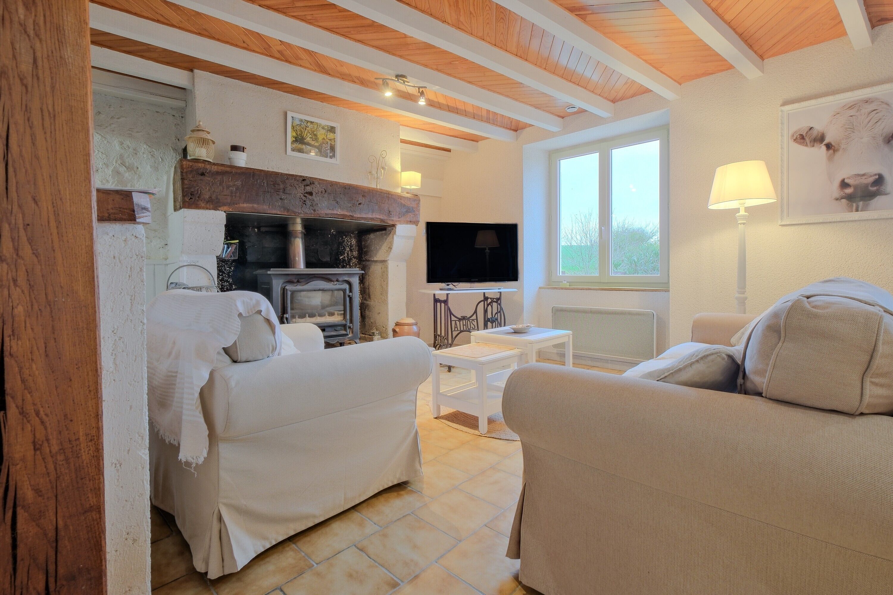 Televisie, een open haard en een tafeltennistafel