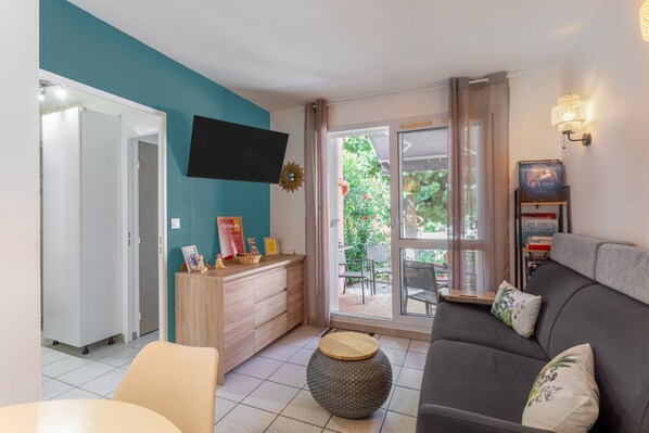 TV, table tennis - Apartment 'Meu Descan' with Shared Pool, Private Terrace and Air Conditioning (Cerbère)