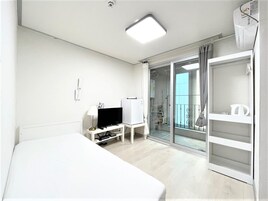 Individually decorated, individually furnished, desk, laptop workspace