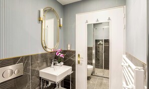 Shower, hair dryer, towels, soap - CHIC PARISIAN RETREAT: LUXURY 3-BEDROOM APARTMENT NEAR LOUVRE AND LE MARAIS (Paris)