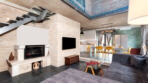 Televisión y chimenea 