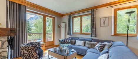 Télévision, cheminée, lecteur de DVD