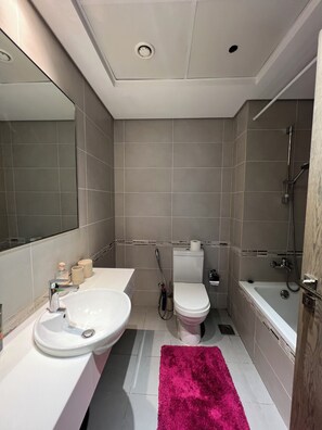 Ducha, secador de pelo, bidet, toallas