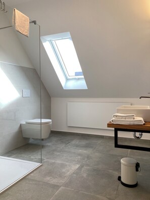 Dusche, Haartrockner, Handtücher, Seife