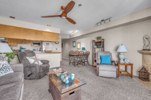 Smart TV, fireplace, DVD player