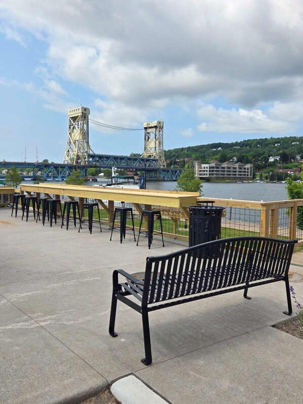 Terrace/patio - Canalside Downtown Suite! Bridge views, walking path and near MTU (Houghton)