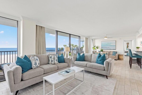"Beach Blessings" - 2 Bedroom 2 Bath Beachfront Condo | Living area | 32-inch LED TV with cable channels - Sandpiper Beacon Beach Resort (Panama City Beach)