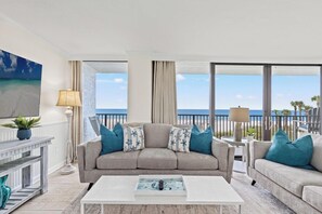"Beach Blessings" - 2 Bedroom 2 Bath Beachfront Condo | Living area | 32-inch LED TV with cable channels - Sandpiper Beacon Beach Resort (Panama City Beach)