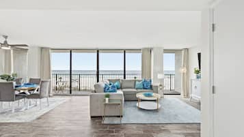 "Coastal Elegance" - 2 Bedroom 2 Bath Beachfront Condo | Living area | 32-inch LED TV with cable channels