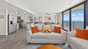 "Blessed Sunset" - 2 Bedroom 2 Bath Beachfront Condo | Living area | 32-inch LED TV with cable channels - Sandpiper Beacon Beach Resort (Panama City Beach)