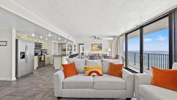 "Blessed Sunset" - 2 Bedroom 2 Bath Beachfront Condo | Living area | 32-inch LED TV with cable channels
