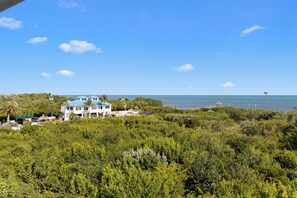 A coastal property with a large house, dense greenery, and a clear view of the ocean. - Hideaway in Key Largo 2BR Condo - Ocean View, Pool (Tavernier)
