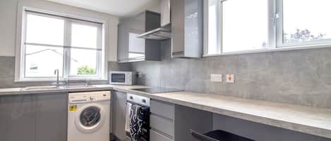 Fridge, microwave, oven, toaster