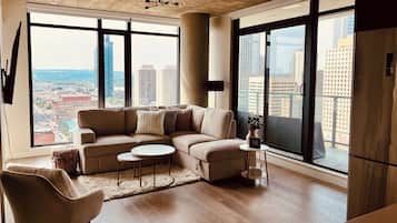 Smart TV, chimenea, videoteca y estéreo