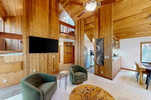 Télévision, cheminée, livres