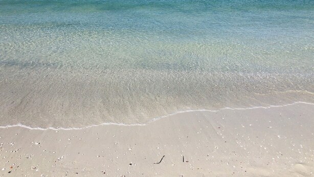 Una playa con aguas poco profundas y cristalinas y una orilla arenosa.