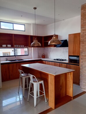 Apartamento de lujo, balcón | Cocina privada | Frigorífico, microondas, horno y placa de cocina