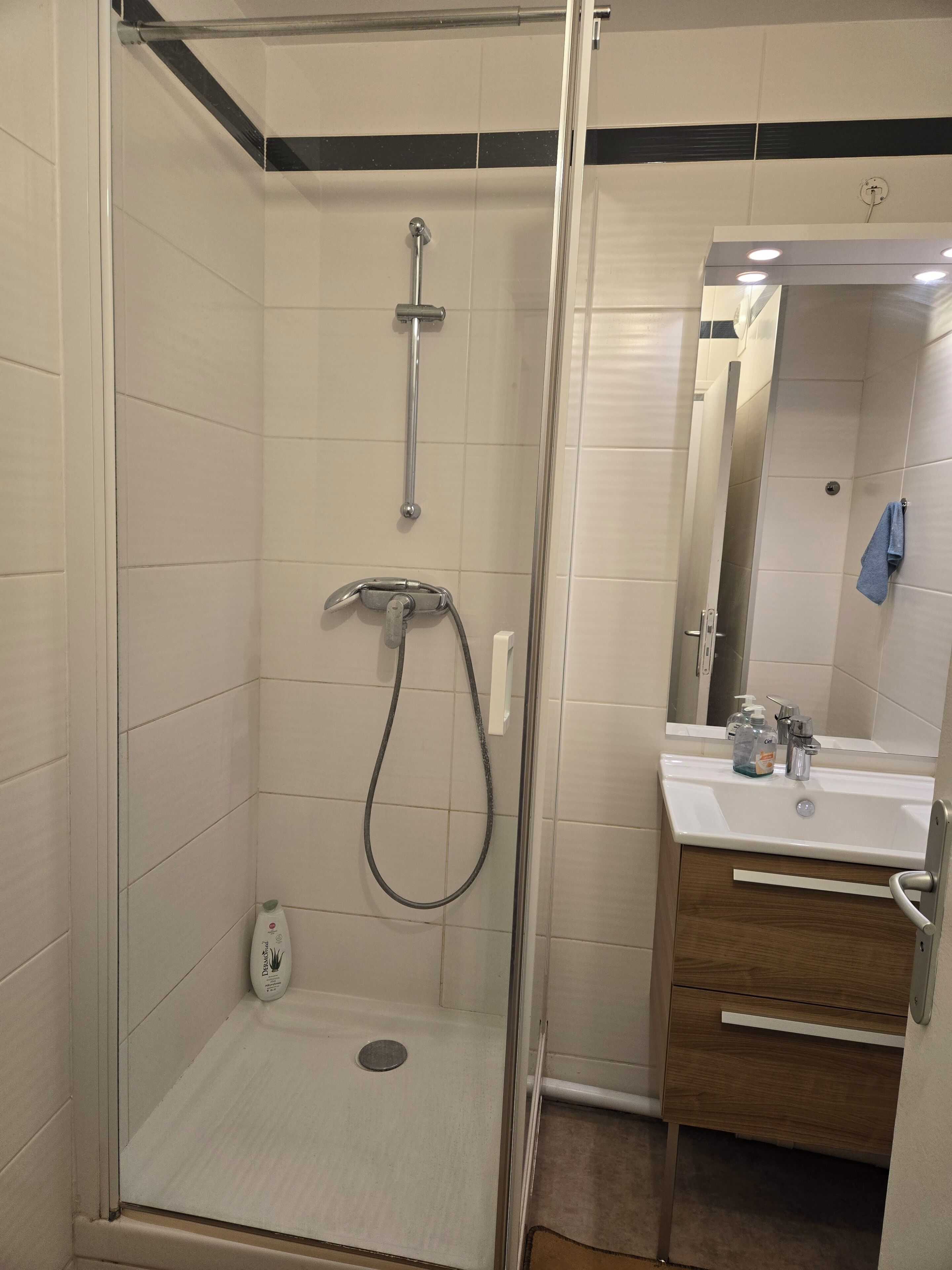 Ducha, toallas, jabón, shampoo