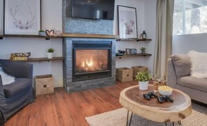 TV, fireplace, video games, table football