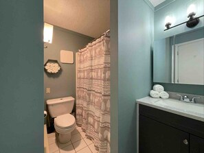 Hair dryer, towels, toilet paper
