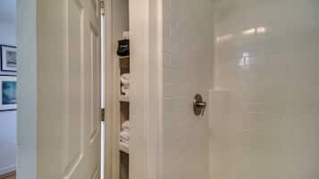 Regadera, secadora de cabello, toallas