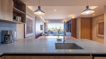 Exclusive Condo | Private kitchen | Full-size fridge, microwave, oven, stovetop