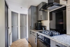 Fridge, oven, stovetop, coffee/tea maker