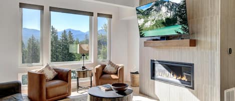 Smart TV, fireplace, video games, music library