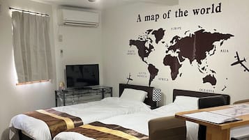 1 bedroom, desk, bed sheets