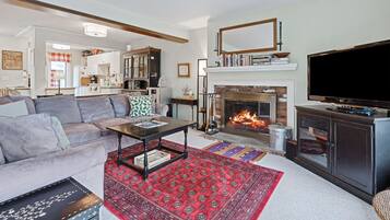 TV, fireplace, video games, books