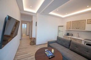 Superior Apartment | Living area | Flat-screen TV - Flisvos Beachfront Apartments (Skopelos)
