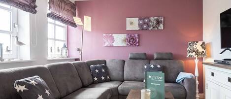 TV, DVD player, books, stereo