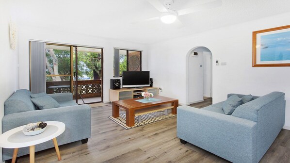 Tv, dvd-spelare, böcker och en stereo