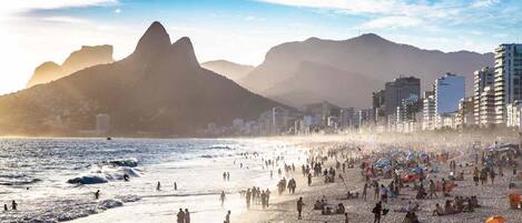 Plage à proximité, chaises longues, serviettes de plage