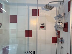Hair dryer, bidet, towels, soap