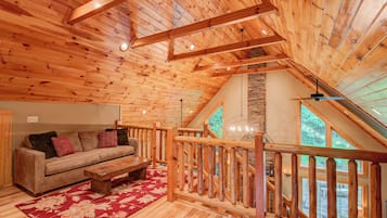 Cabin, Multiple Beds, Hot Tub, Mountain View (Beech Creek Cabin) | Living area | 42-inch flat-screen TV with cable channels, TV, fireplace
