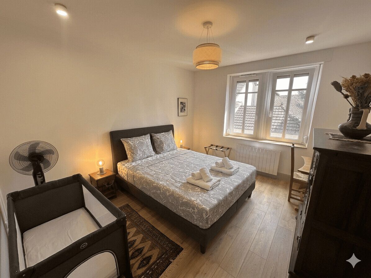 2 chambres, fer et planche à repasser, Wi-Fi, draps fournis