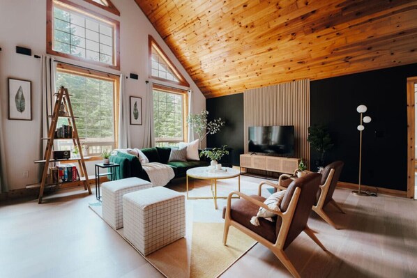 TV, fireplace - Forest Escape by Stay in Nest - SPA/Mt Rainier NP (Packwood)